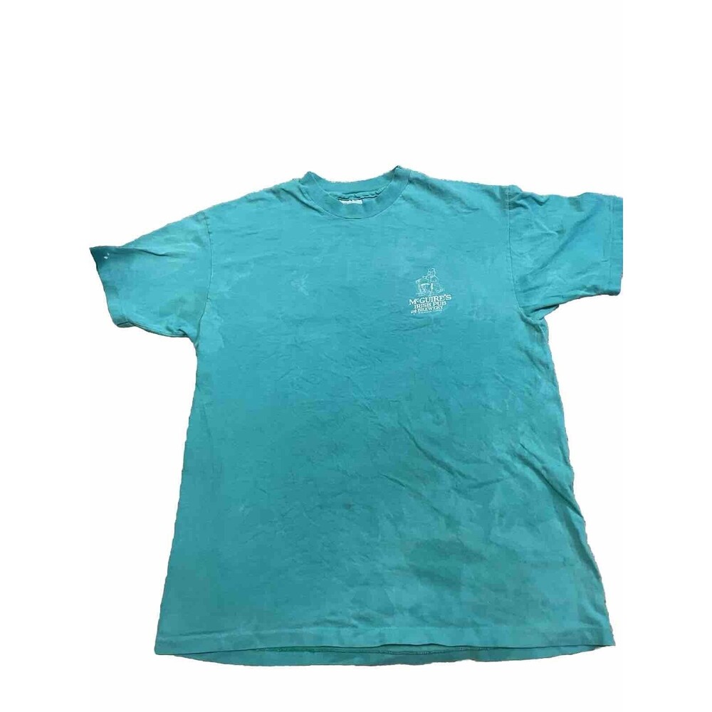 VTG McGuires Irish Pub Tee Shirt XL Turquoise With White Distressing.